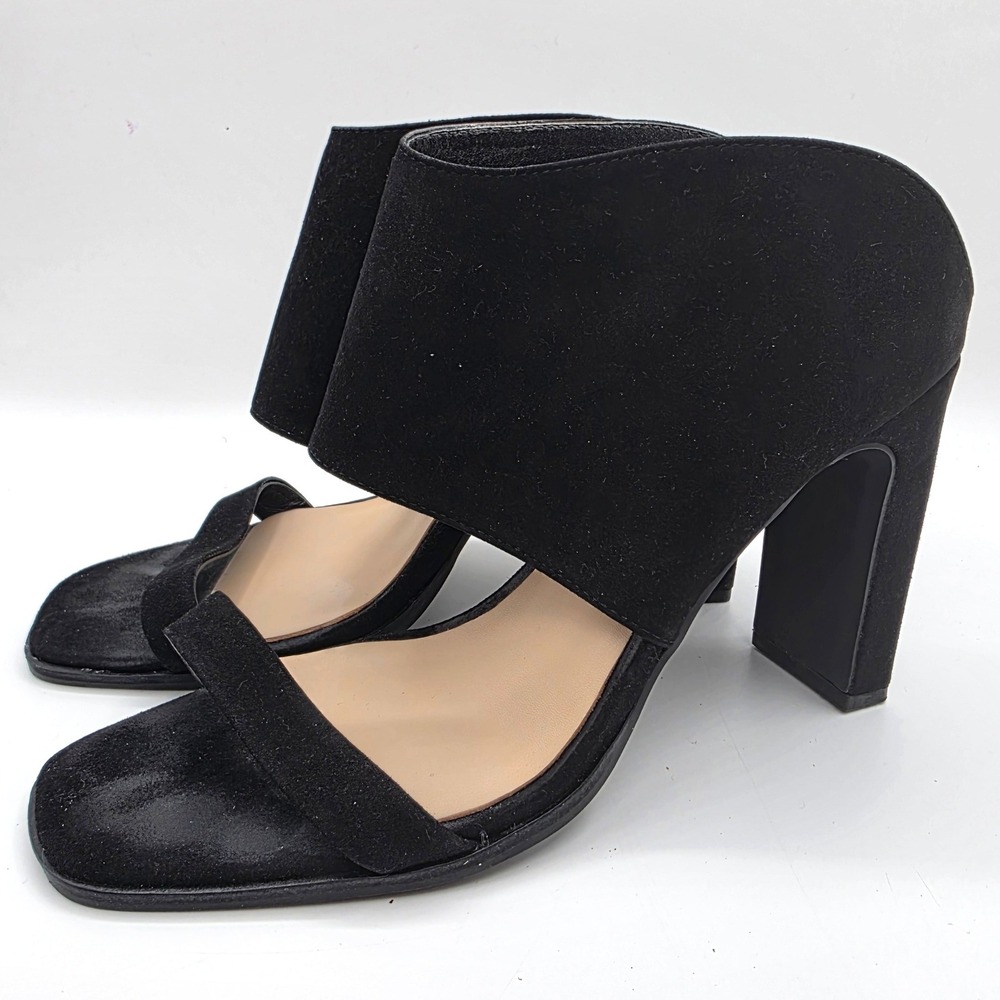 42 Gold Linx Slide Sandal Black Kid Suede Block Heel Womens 10 - Picture 2 of 8
